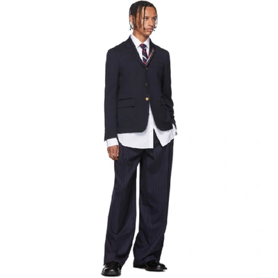 Shop Thom Browne Navy Rwb Stripe Unconstructed Blazer In 415 Navy