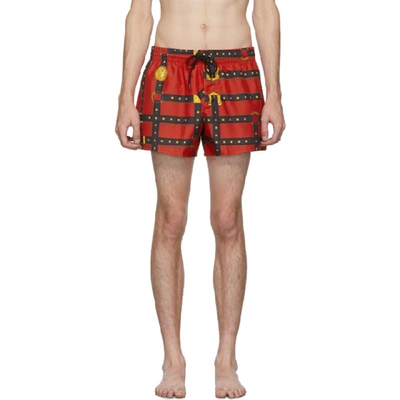 Shop Versace Underwear Red Bondage Print Swim Shorts In A7207 Rosst