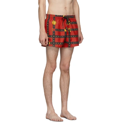 Shop Versace Underwear Red Bondage Print Swim Shorts In A7207 Rosst