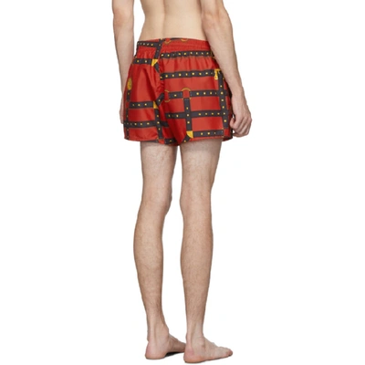 Shop Versace Underwear Red Bondage Print Swim Shorts In A7207 Rosst