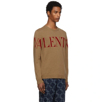 Shop Valentino Tan And Red Cashmere Logo Sweater In La8cammell