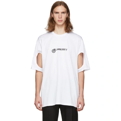 Shop Burberry White Logo Cut-out T-shirt In Optic White