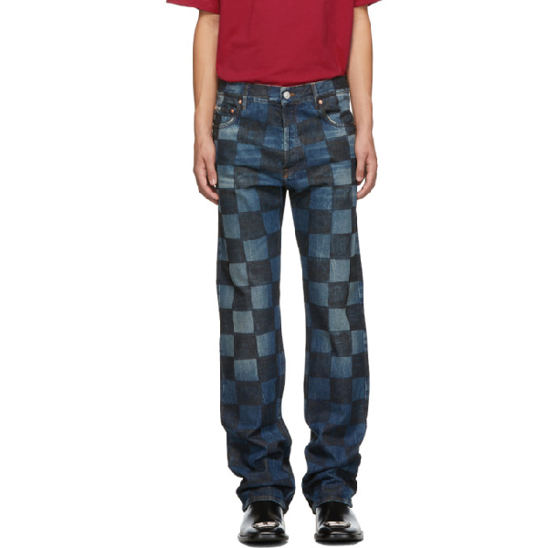 checkered denim jeans