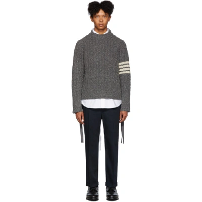 Shop Thom Browne Grey Aran Cable 4-bar Sweater In 035 Medgrey
