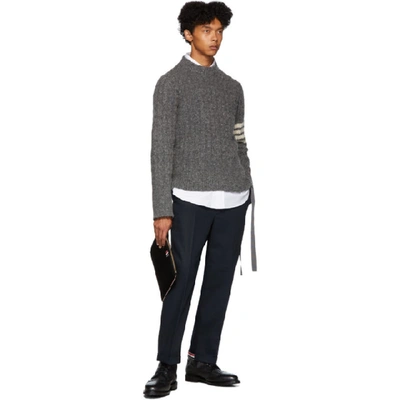 Shop Thom Browne Grey Aran Cable 4-bar Sweater In 035 Medgrey