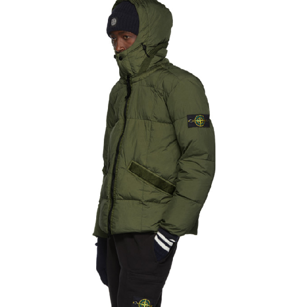 Stone Island Green Down Hooded Puffer Jacket In V0058 Olive Modesens