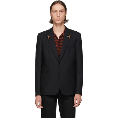 Shop Saint Laurent Black Striped Beaded Lapel Blazer In 1000 Black