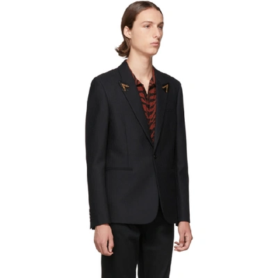 Shop Saint Laurent Black Striped Beaded Lapel Blazer In 1000 Black