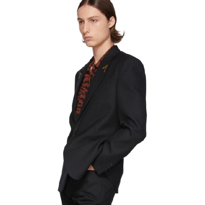 Shop Saint Laurent Black Striped Beaded Lapel Blazer In 1000 Black