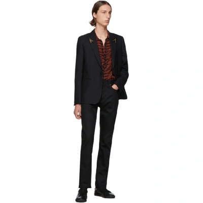 Shop Saint Laurent Black Striped Beaded Lapel Blazer In 1000 Black