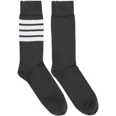 Shop Thom Browne Grey Mid-calf 4-bar Socks In 025 Dk Gry