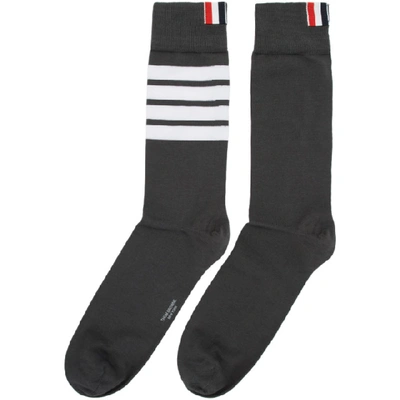 Shop Thom Browne Grey Mid-calf 4-bar Socks In 025 Dk Gry