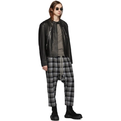 Shop Rick Owens Black Plaid Drawstring Cropped Trousers In 09a Black P