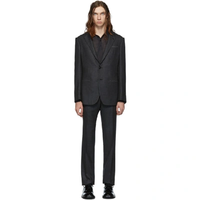 Shop Giorgio Armani Grey Micro Neat Manhattan Suit