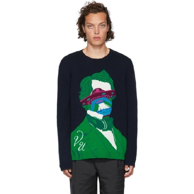 Shop Valentino Navy Undercover Edition V Face Ufo Sweater In 1m5 – Navy/