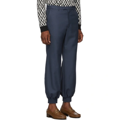 Shop Gucci Blue Drill Military Trousers In Iron Blue