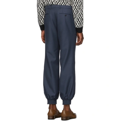 Shop Gucci Blue Drill Military Trousers In Iron Blue
