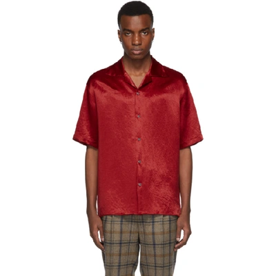 Shop Gucci Red Satin Snake Skull Shirt In 6509 Red