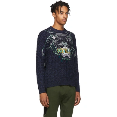 Shop Kenzo Navy Embroidery Claw Tiger Sweater