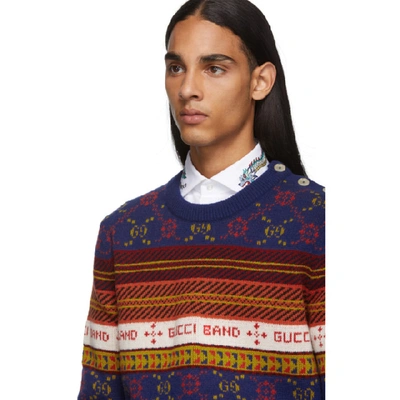 Shop Gucci Multicolor Logo Sweater In 4915 Blue