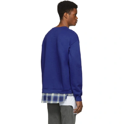 Shop Adaptation Blue Plaid Logo Sweatshirt In Blue Chrome