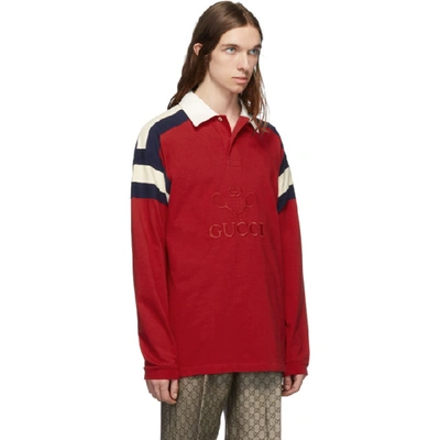 Shop Gucci Red Tennis Long Sleeve Polo In 6484 Red