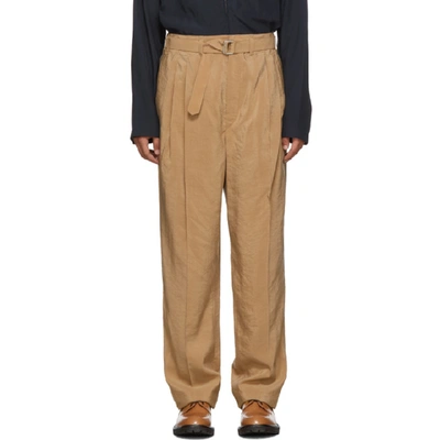 Shop Lemaire Tan Silk Pleated Trousers In 430 Tan