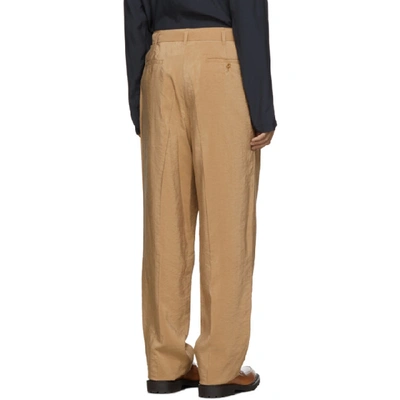 Shop Lemaire Tan Silk Pleated Trousers In 430 Tan