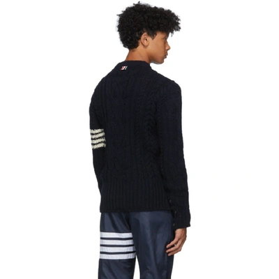 Shop Thom Browne Navy Aran Cable 4-bar Sweater In 415 Navy
