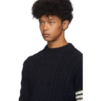 Shop Thom Browne Navy Aran Cable 4-bar Sweater In 415 Navy