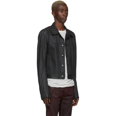 Shop Rick Owens Drkshdw Black Waxed Denim Worker Jacket In 99 Blk