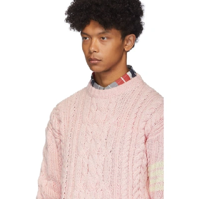 Shop Thom Browne Pink Aran Cable 4-bar Sweater