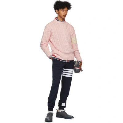 Shop Thom Browne Pink Aran Cable 4-bar Sweater