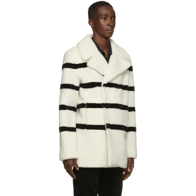 Shop Saint Laurent White Shearling Double-breasted Jacket In 9411 Ecrblk