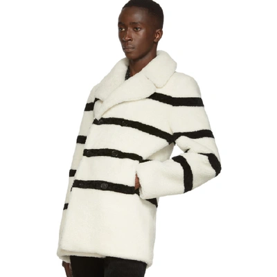 Shop Saint Laurent White Shearling Double-breasted Jacket In 9411 Ecrblk