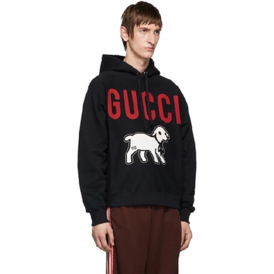 Shop Gucci Black Oversized Lamb Hoodie In Black/multicolor