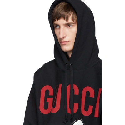 Shop Gucci Black Oversized Lamb Hoodie In Black/multicolor