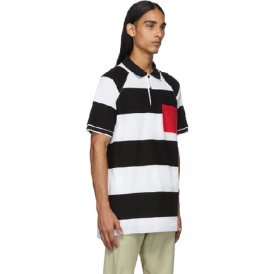 Shop Burberry Black And White Oversized Rugby Stripe Polo