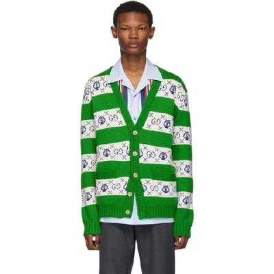Shop Gucci Green Lyre Stripe Cardigan In 3516 Multi