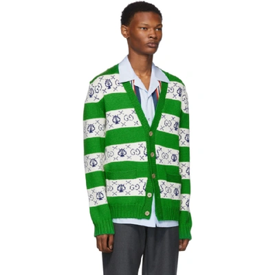 Shop Gucci Green Lyre Stripe Cardigan In 3516 Multi