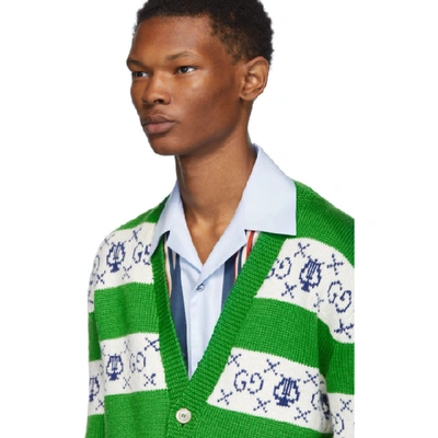 Shop Gucci Green Lyre Stripe Cardigan In 3516 Multi