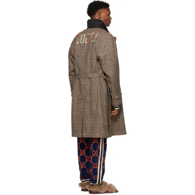 Shop Gucci Reversible Brown Wool Plaid Hunting Coat In 1113 Taupe