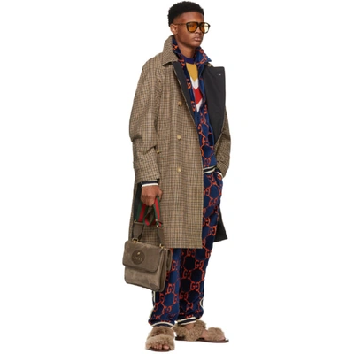 Shop Gucci Reversible Brown Wool Plaid Hunting Coat In 1113 Taupe