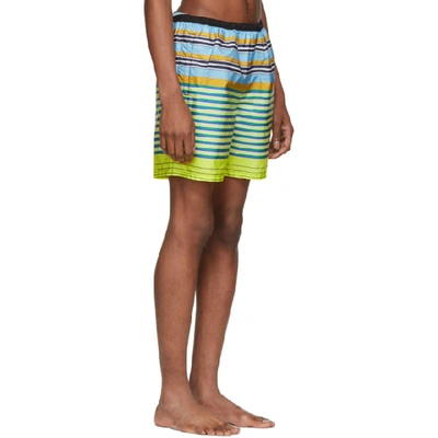 Shop Prada Yellow & Blue Multi Line Swim Shorts