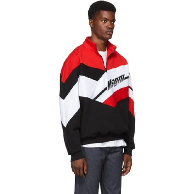 Shop Msgm Black And Red Half-zip Track Pullover In 99 Black