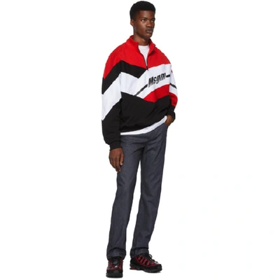 Shop Msgm Black And Red Half-zip Track Pullover In 99 Black