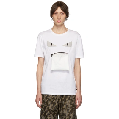 Shop Fendi White Bag Bugs Zip Mouth T-shirt In F0qa0 White