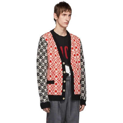 Shop Gucci Red And Black Wool Jacquard Cardigan In 6269 Redblk