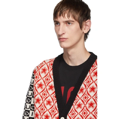 Shop Gucci Red And Black Wool Jacquard Cardigan In 6269 Redblk