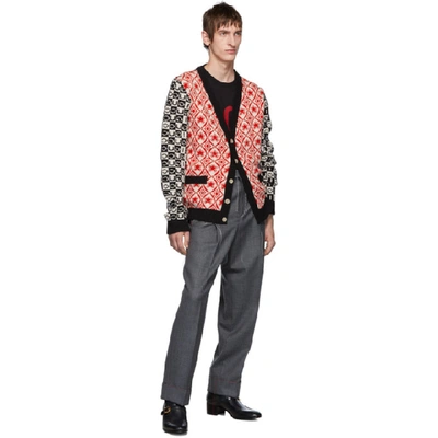 Shop Gucci Red And Black Wool Jacquard Cardigan In 6269 Redblk